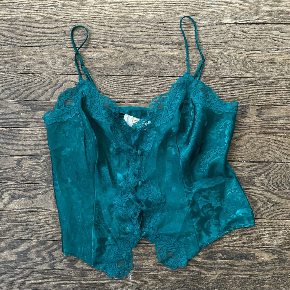 VINTAGE VICTORIA’S SECRET GOLD LABEL LACE SATIN BUTTON FRONT CAMISOLE TOP Small
